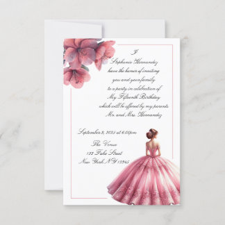 Elegant Pink Princess Quinceañera Invitation
