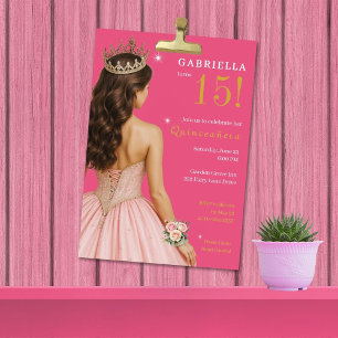 Elegant Pink Princess Quinceañera Party Invitation