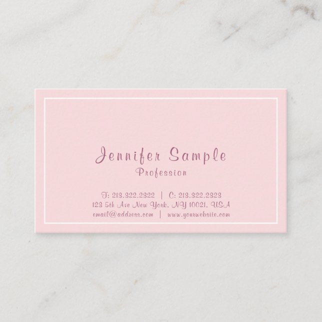 Elegant Pink Professional Modern Clean Plain Business Card (Front)