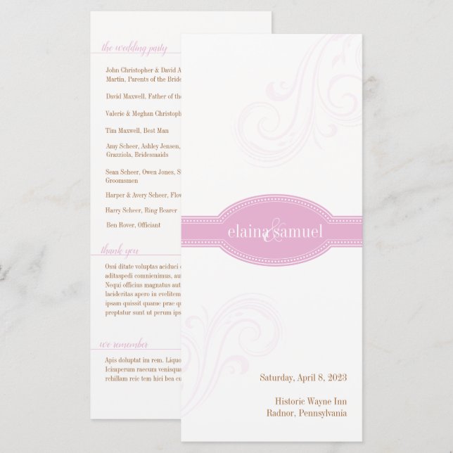 Elegant Pink Program, Caroline Wedding Collection (Front/Back)