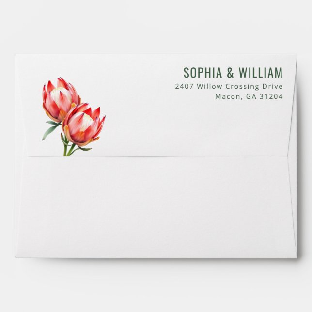 Elegant Pink Protea Floral Illustration Envelope (Back (Top Flap))