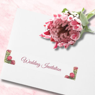 Elegant Pink Proteas White Text Wedding Invitation Wraparound Address Label