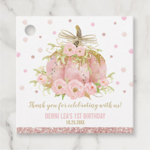 Elegant Pink Pumpkin 1st Birthday Girl Thank You Favour Tags