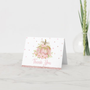 Elegant Pink Pumpkin Baby Shower Birthday Girl Thank You Card