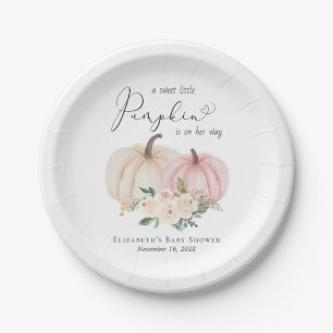 Elegant Pink Pumpkin Floral Baby Girl Shower Paper Plate