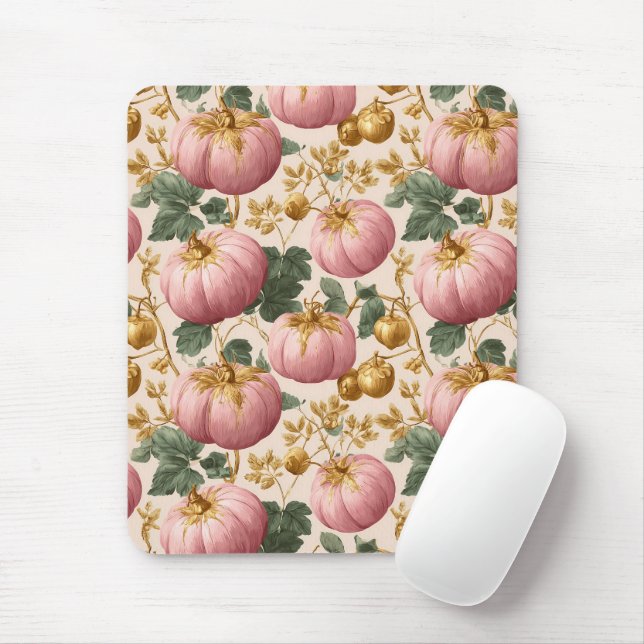 Elegant Pink Pumpkins Autumn Design Mouse Mat (With Mouse)