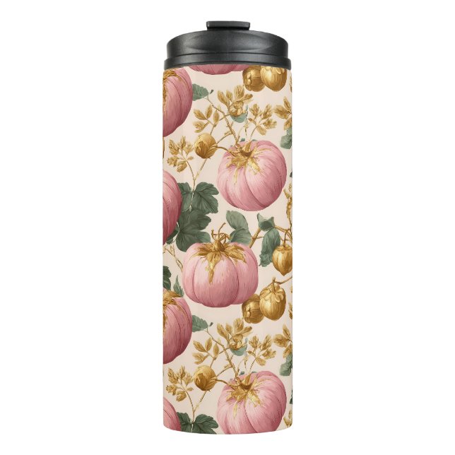 Elegant Pink Pumpkins Autumn Design Thermal Tumbler (Front)