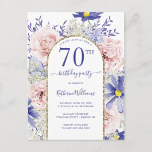 Elegant Pink Purple 70th Birthday Party Invitation Postcard
