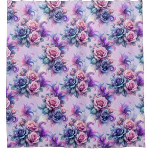 Elegant Pink, Purple, and Blue Roses Design Shower Curtain
