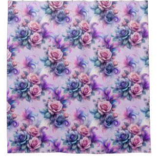 Elegant Pink, Purple, and Blue Roses Design Shower Curtain
