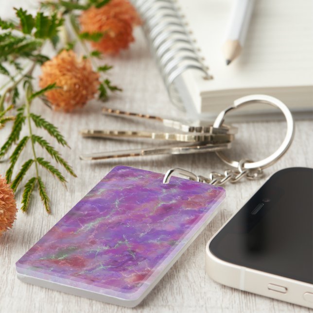 Elegant Pink, Purple, and Silver Marble Pattern Key Ring (Front Right)