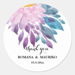 Elegant Pink Purple Blue Dahlia Watercolor Art Classic Round Sticker