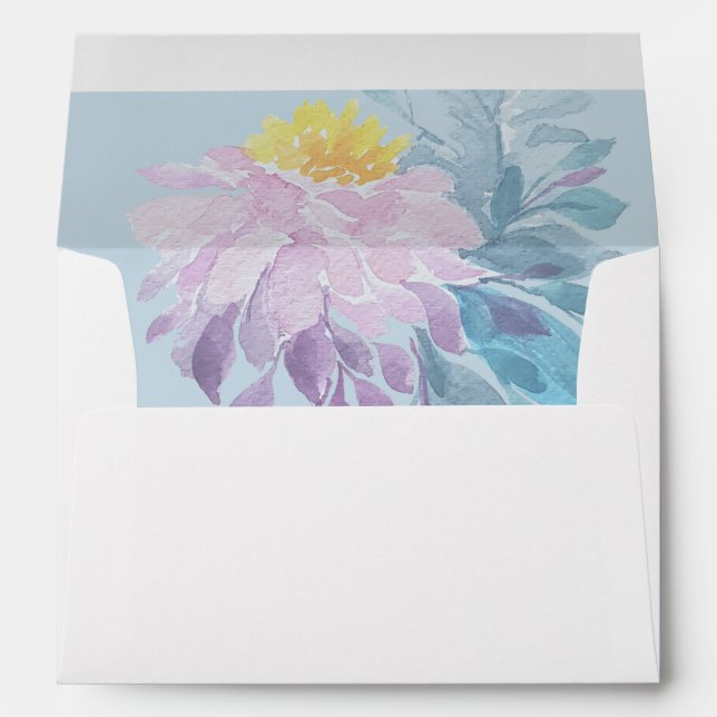 Elegant Pink Purple Blue Dahlia Watercolor Art Envelope (Back (Bottom))