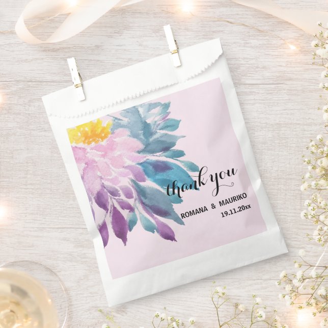 Elegant Pink Purple Blue Dahlia Watercolor Art Favour Bags (Clipped)