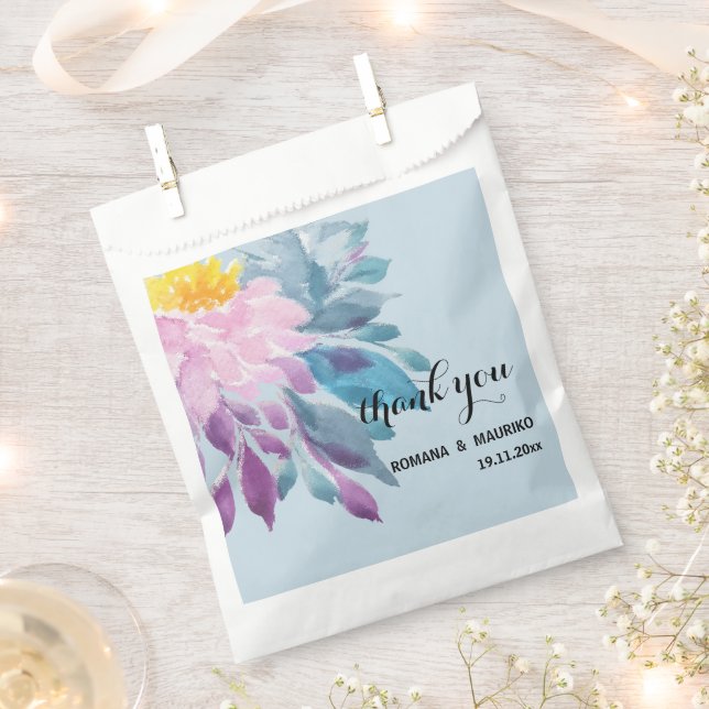 Elegant Pink Purple Blue Dahlia Watercolor Art Favour Bags (Clipped)