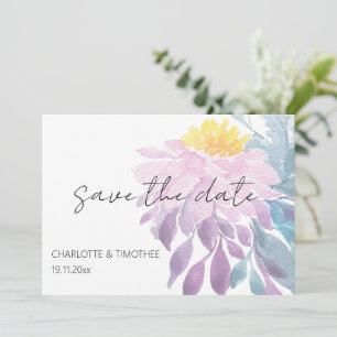 Elegant Pink Purple Blue Dahlia Watercolor Art Save The Date