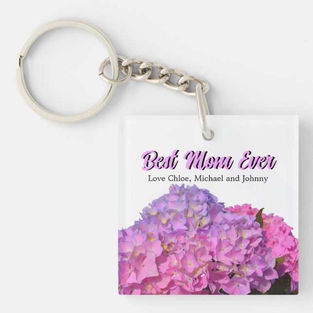 Elegant pink purple blue floral Best mum ever Key Ring (Front)
