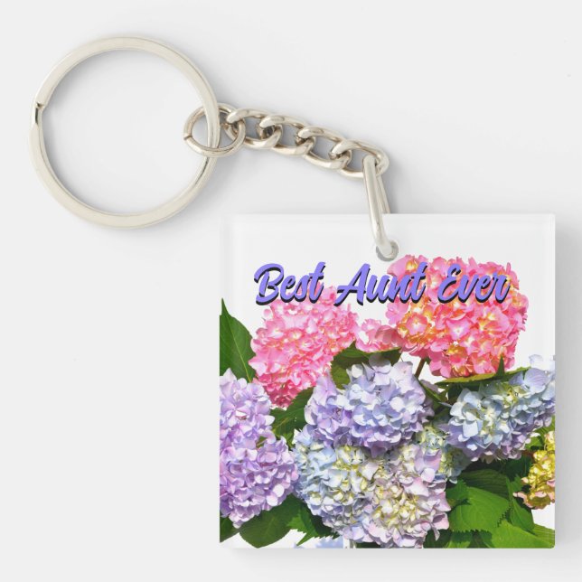 Elegant pink purple blue floral Bouquet best Aunt  Key Ring (Front)
