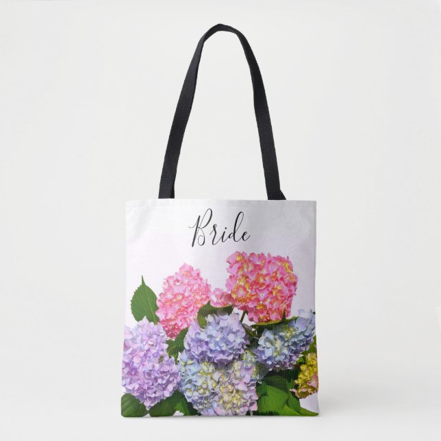 Elegant pink purple blue floral bouquet Bride Tote Bag (Front)