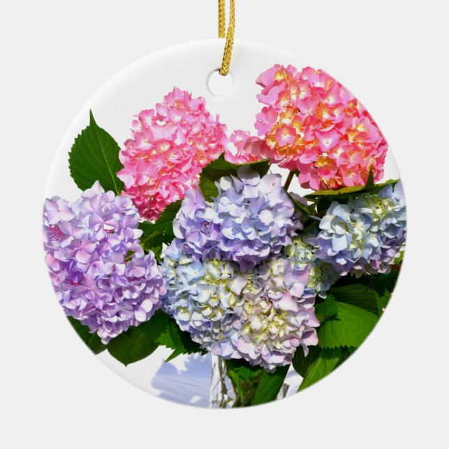 Elegant pink purple blue floral hydrangea bouquet  ceramic tree decoration (Front)