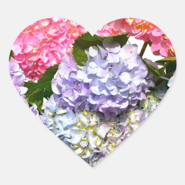 Elegant pink purple blue floral hydrangea bouquet heart sticker (Front)