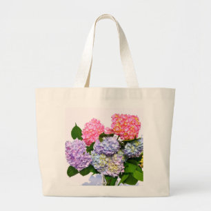 Elegant pink purple blue floral hydrangea bouquet large tote bag