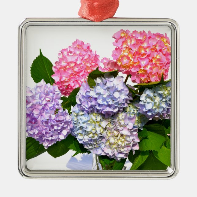 Elegant pink purple blue floral hydrangea bouquet  metal tree decoration (Front)