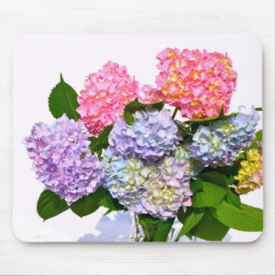 Elegant pink purple blue floral hydrangea bouquet mouse mat