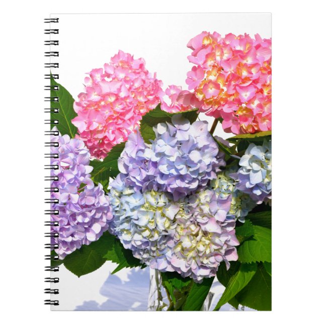 Elegant pink purple blue floral hydrangea bouquet  notebook (Front)