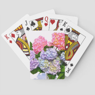 Elegant pink purple blue floral hydrangea bouquet playing cards