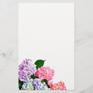 Elegant pink purple blue floral hydrangea bouquet stationery
