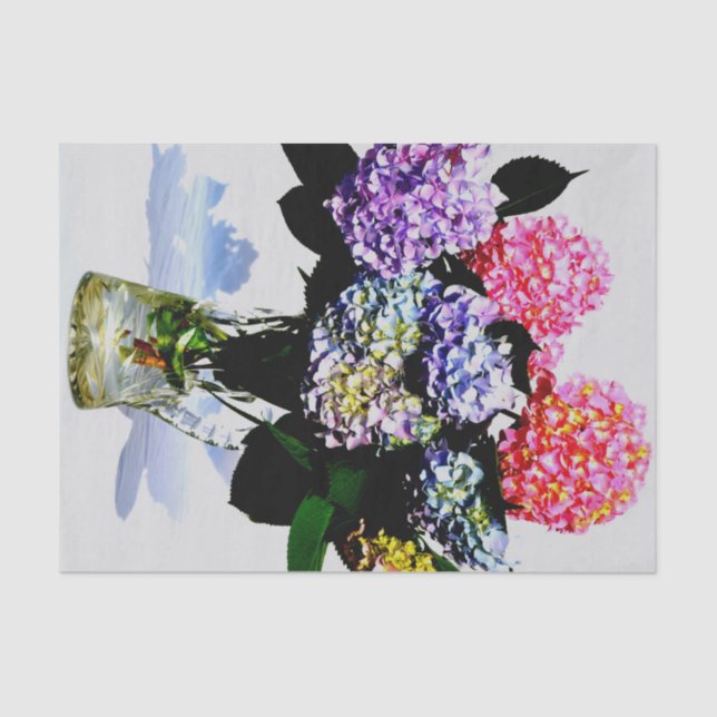 Elegant pink purple blue floral hydrangea bouquet tissue paper (Front)