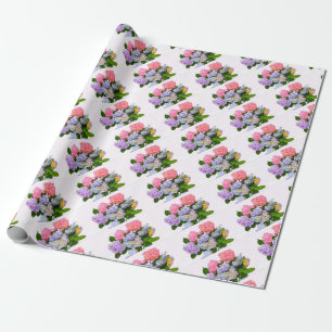 Elegant pink purple blue floral hydrangea bouquet wrapping paper