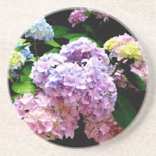 Elegant pink purple blue floral hydrangea gardens coaster