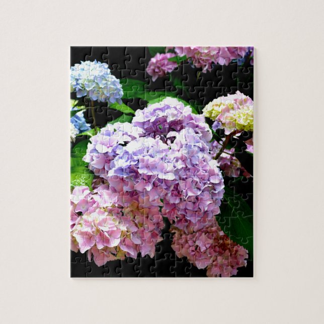 Elegant pink purple blue floral hydrangea gardens  jigsaw puzzle (Vertical)