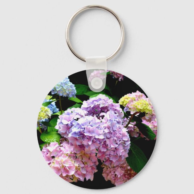Elegant pink purple blue floral hydrangea gardens  key ring (Front)