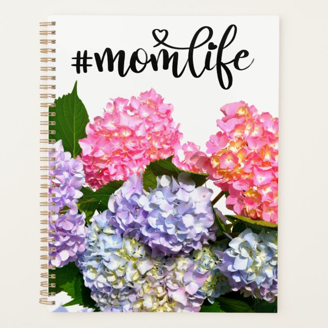 Elegant pink purple blue florals hydrangeas Mum Planner (Front)