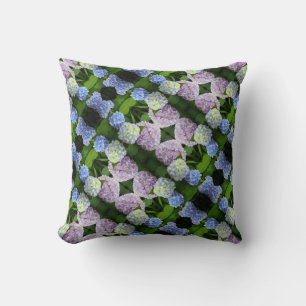 Elegant pink purple blue Hydrangeas florals Cushion