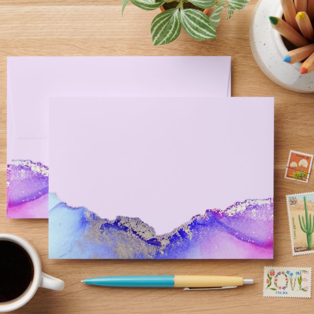 Elegant Pink Purple Blue Wedding Envelope (Desk)