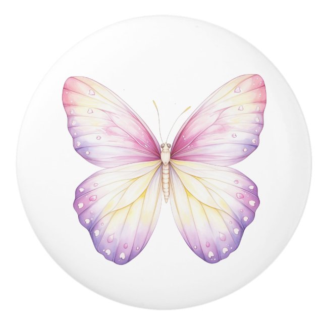 Elegant Pink Purple Butterfly Pretty Drawer Knob (Front)