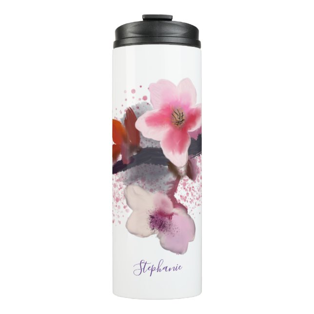 Elegant Pink Purple Cherry Blossoms Thermal Tumbler (Front)