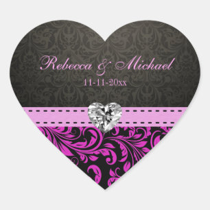 Elegant Pink  Purple Damask Bride & Groom stickers