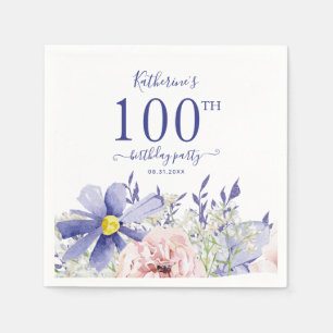 Elegant Pink Purple Floral 100th Birthday Party Napkin