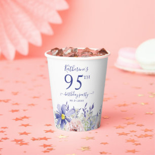 Elegant Pink Purple Floral 95th Birthday Party Paper Cups