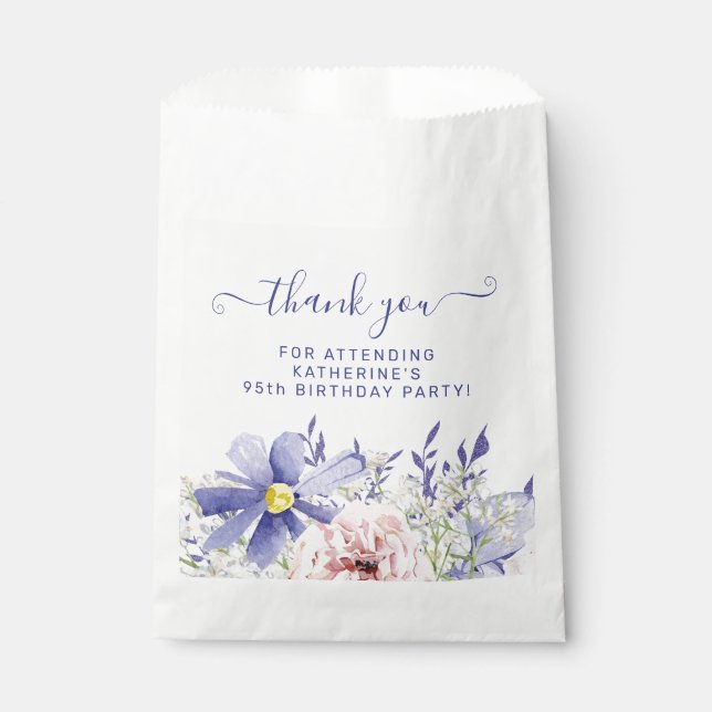 Elegant Pink Purple Floral 95th Birthday Thank You Favour Bags (Front)