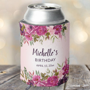 Elegant Pink Purple Floral Birthday Favours  Can Cooler