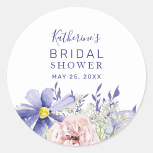 Elegant Pink Purple Floral Bridal Shower Classic Round Sticker