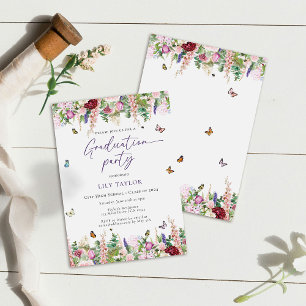 Elegant Pink Purple Floral Graduation Party  Invitation