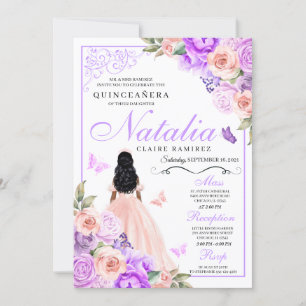  Elegant Pink & Purple Floral Quinceanera Birthday Invitation