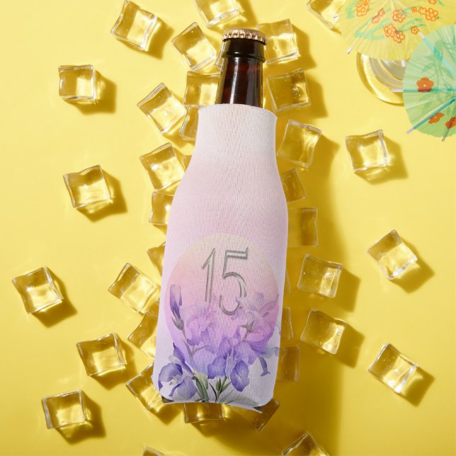 Elegant Pink Purple Floral Quinceanera Party Bottle Cooler (In Situ Summer)